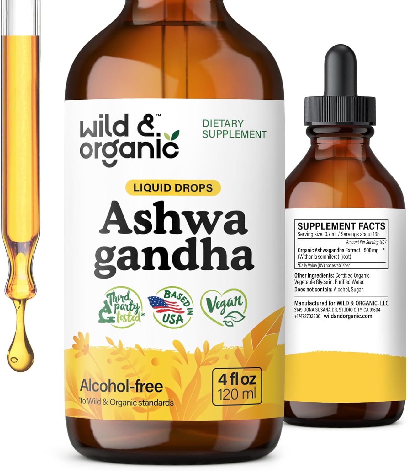 Wild & Organic Ashwagandha Drops - Mood Support Supplement w/Ashwagandha Root Extract - Liquid Drops for Calm Mind - Relaxation Supplements - Sugar & Alcohol-Free - 4 fl oz