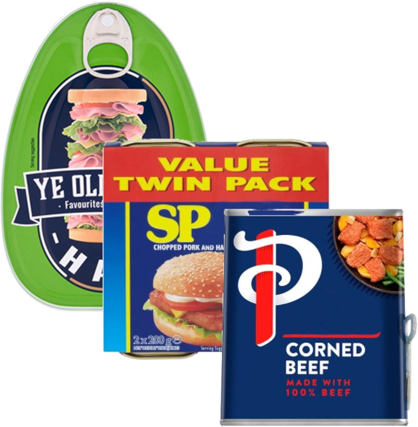 Classic Tinned Meats Bundle - with Corned Beef 340g, Ham Tin 325g and Luncheon Meat 400g - Perfect for Food Cupboard Bulk Stocking or Emergency Food Supply