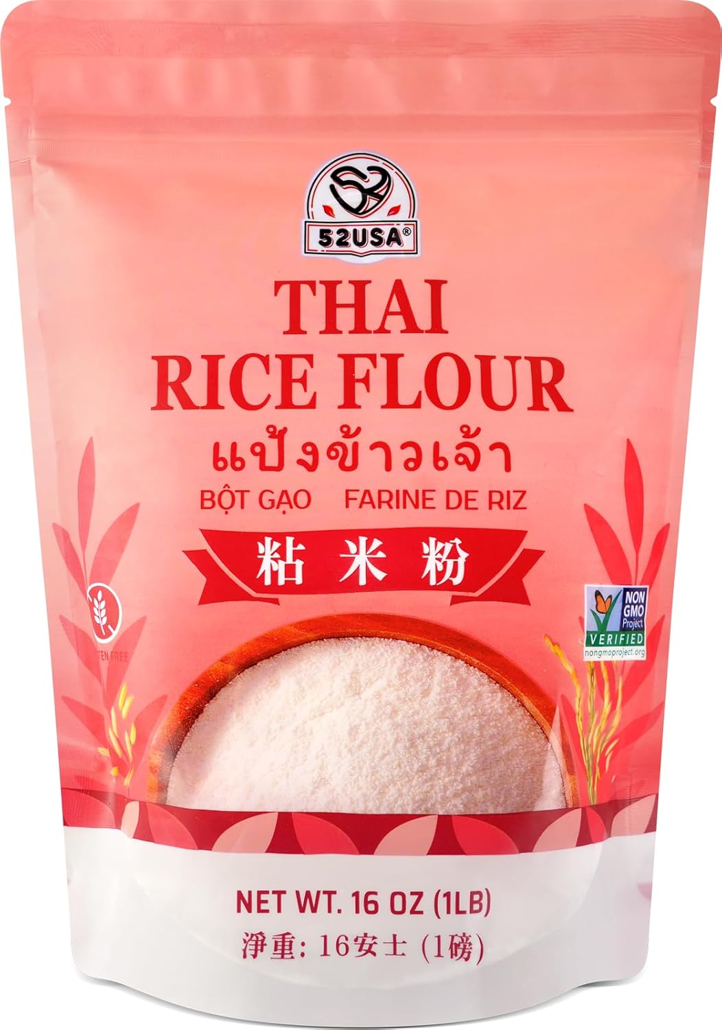 52USA Thai Rice Flour 16 Ounce (Basic), 1 Pound (Pack of 1), Rice Flour for Baking or Cooking, Product of THAILAND, All Natural White Rice Flour, Vegan
