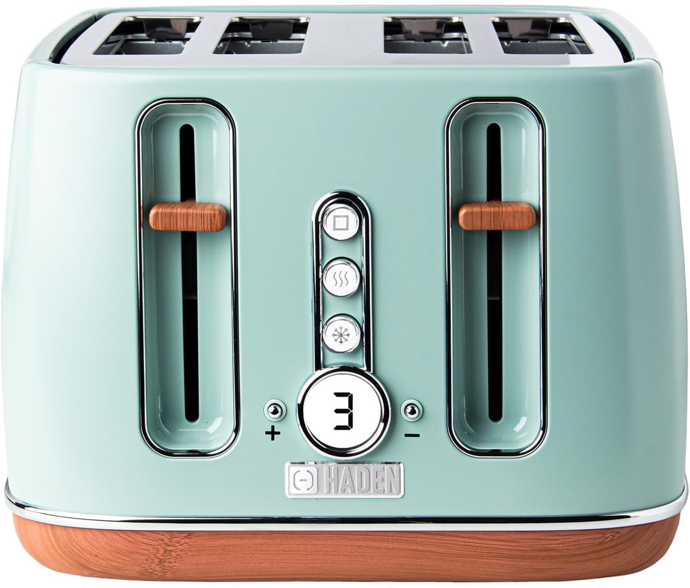 Haden Dorchester Toaster 4 Slice – Stainless Steel Body - Modern LCD Display - 6 Browning Levels - Cancel/Defrost/Reheat - 1900-2300W Digital 4 Slice Toaster - Easy Clean - Green