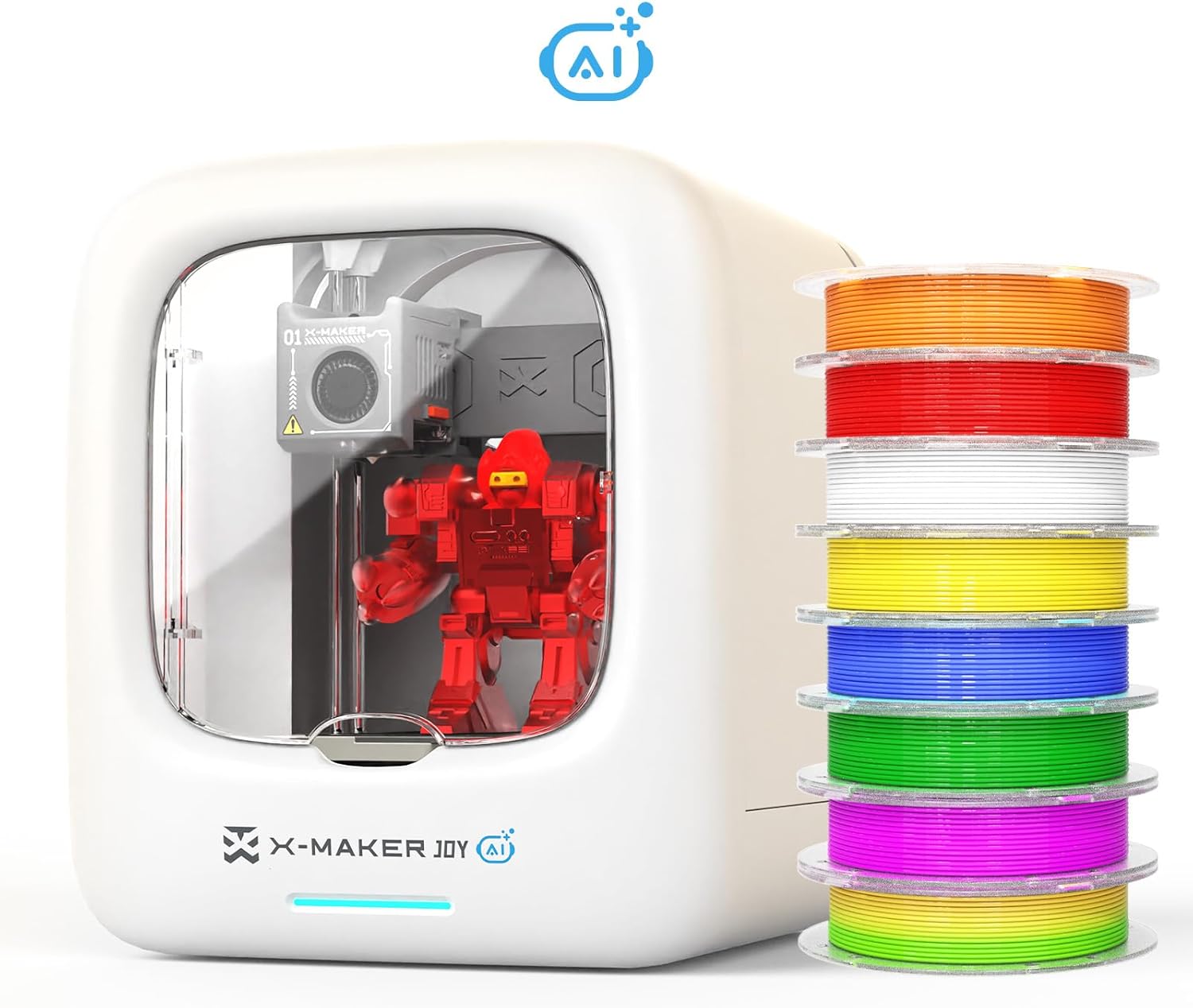 AI-Powered 3D Printer for Kids, 3D Printer with 8 PLA Filament Set, AI Design App, Huge Toy Library, Up to 400mm/s Faster Speed, W/ 16+ Mini 3D Design Module, App Control, X-Maker Joy AI+