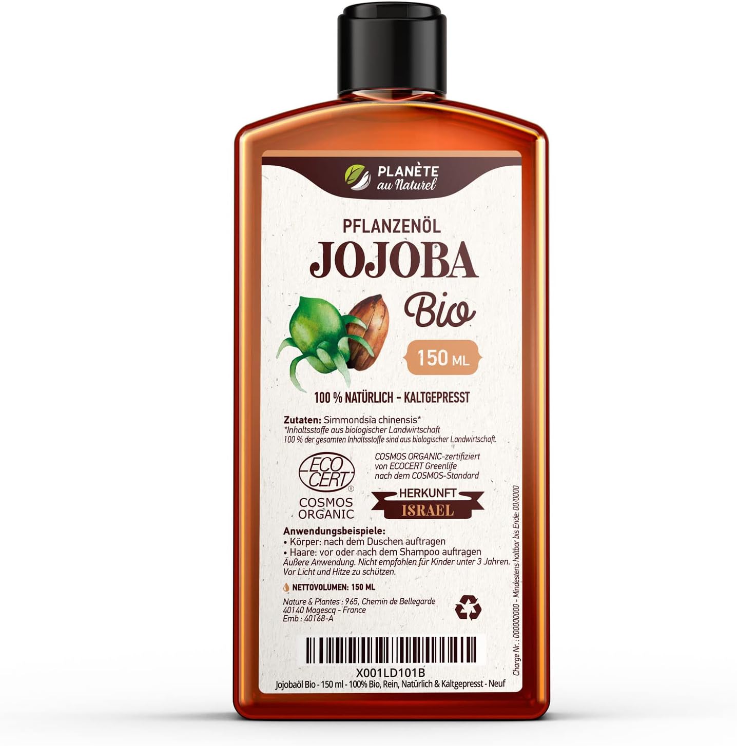 Organic Jojoba oil 150 ml - Pure & Natural - Cold Pressed
