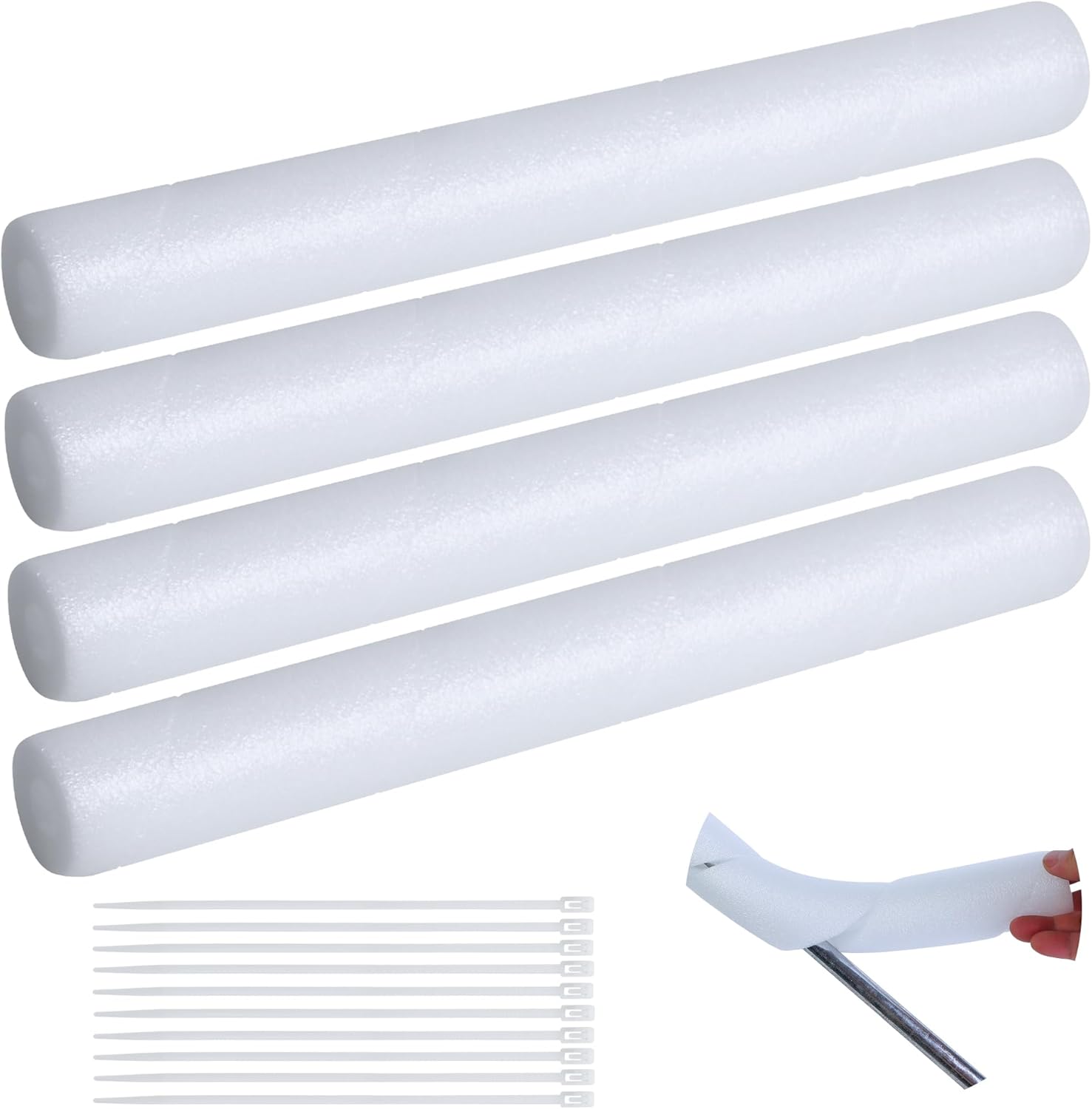 4 Pack Pipe Insulation Foam Tube, 15.74 Inch White Pool Noodles Foam Snake Pipe Wrap Protection Multi-Purpose Soft Foams Tubing for Winter Water Pipes and Outdoor Indoor Swimming Pool Handle