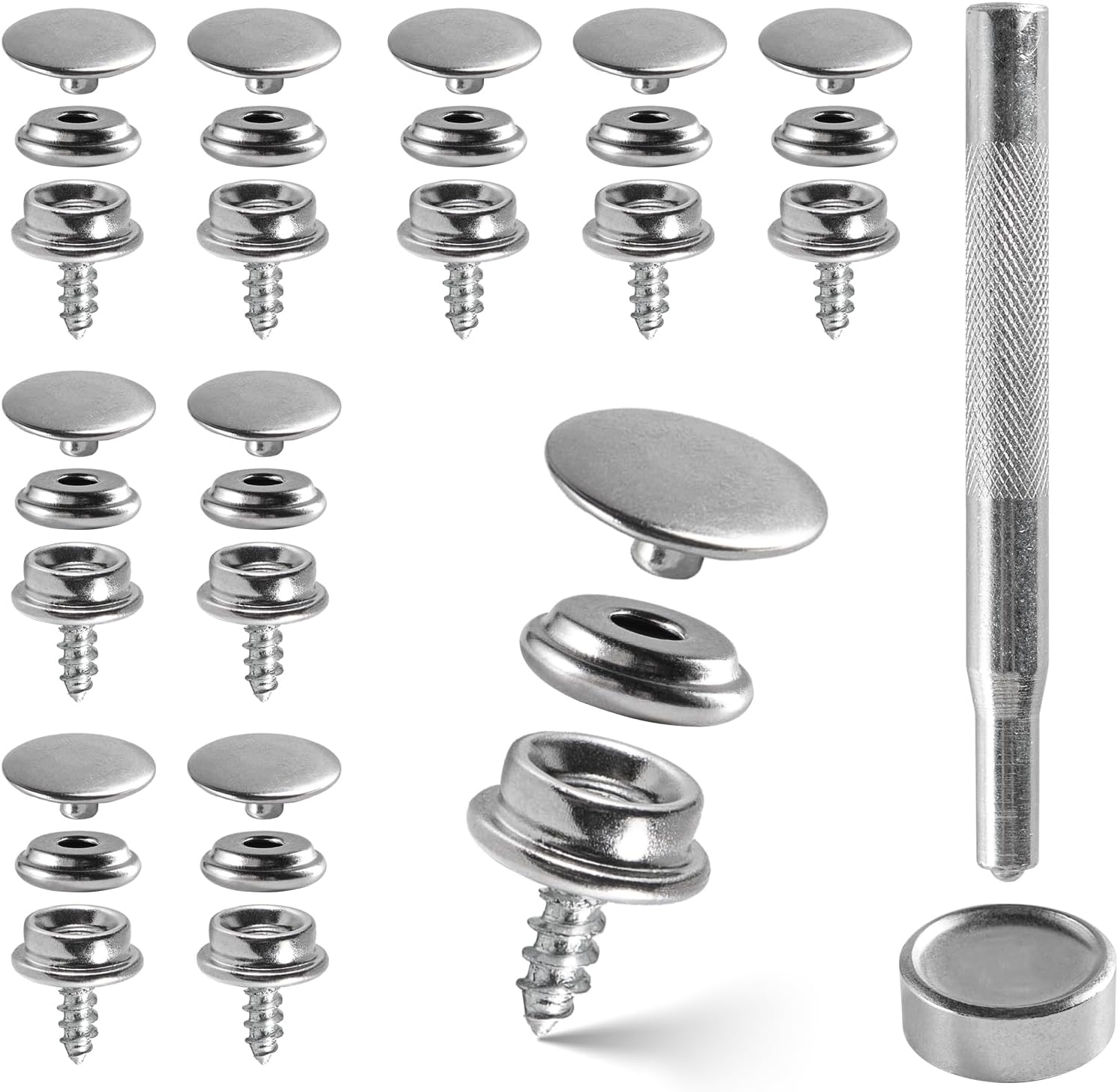 15mm Press Stud Kit, Stainless Steel Press Studs Snap Fasteners, Snap Button Fastener Kit for Boat Cover Wood Leather Crafts (32)