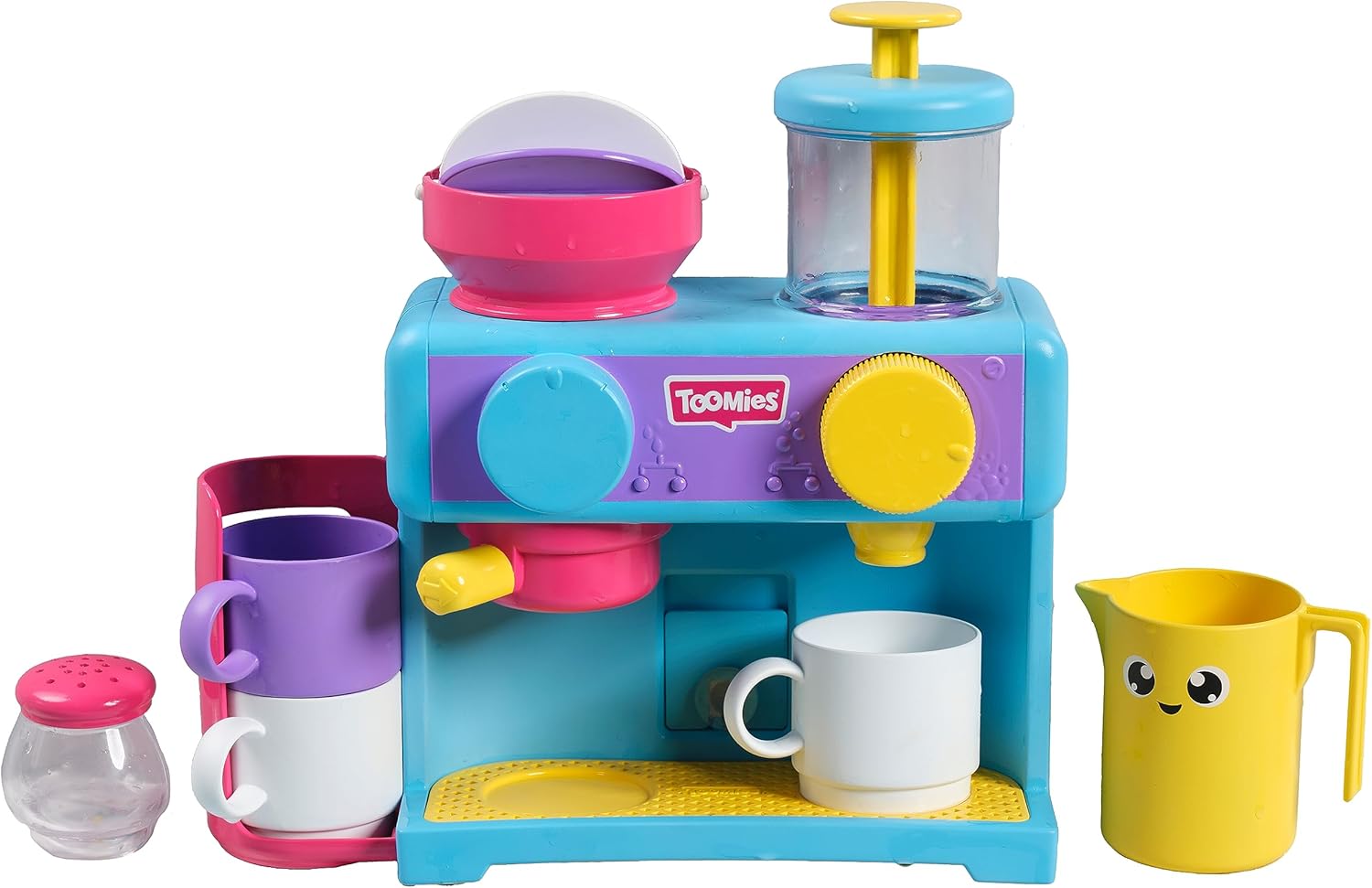Toomies Bath Barista - Pretend Cafe Baby Bath Toys - Wall Mounted Bubble Bath Play Kitchen Toddler Toys - Kids Kitchen Set Includes 3 Cups, 1 Jug, 1 Shaker - +18 Months Boys Toys & Girls Toys