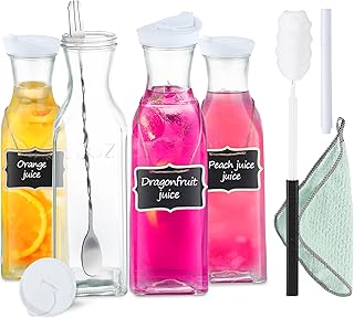4 Pcs Large Glass Carafe with Lid 50oz Glass Carafe for Mimosa Bar water carafe with lid Juice Carafe for Party Iced Tea Juice Lemonade
