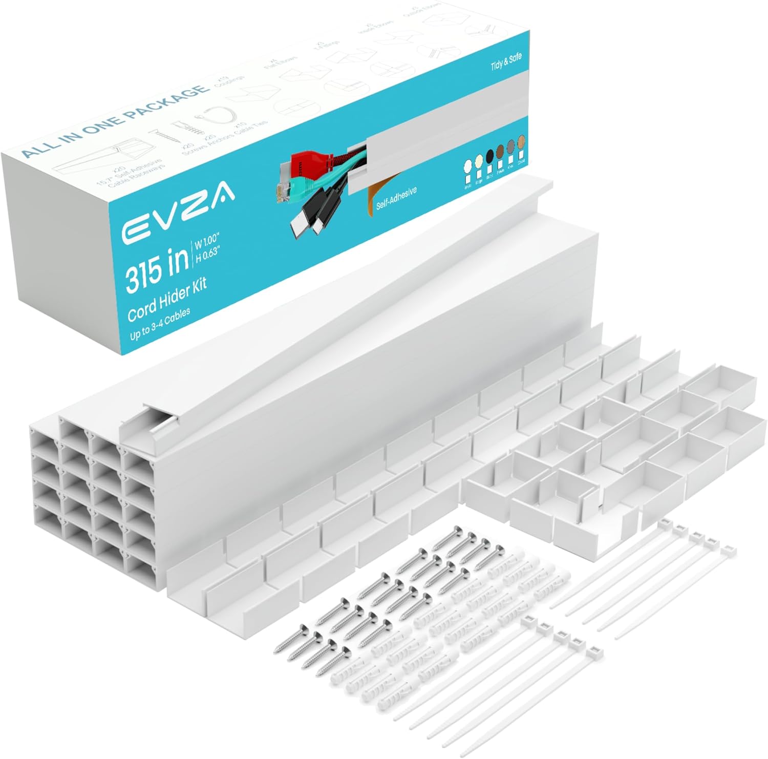 Cord Hider, Wire Cover, Cord Covers Wall Mounted TV, Cable Hider, 315 in Paintable White Raceway Kit, Electrical Cords Concealer, Cable Management, Hide Cords Wall, Wire Molding, Adhesive Channel