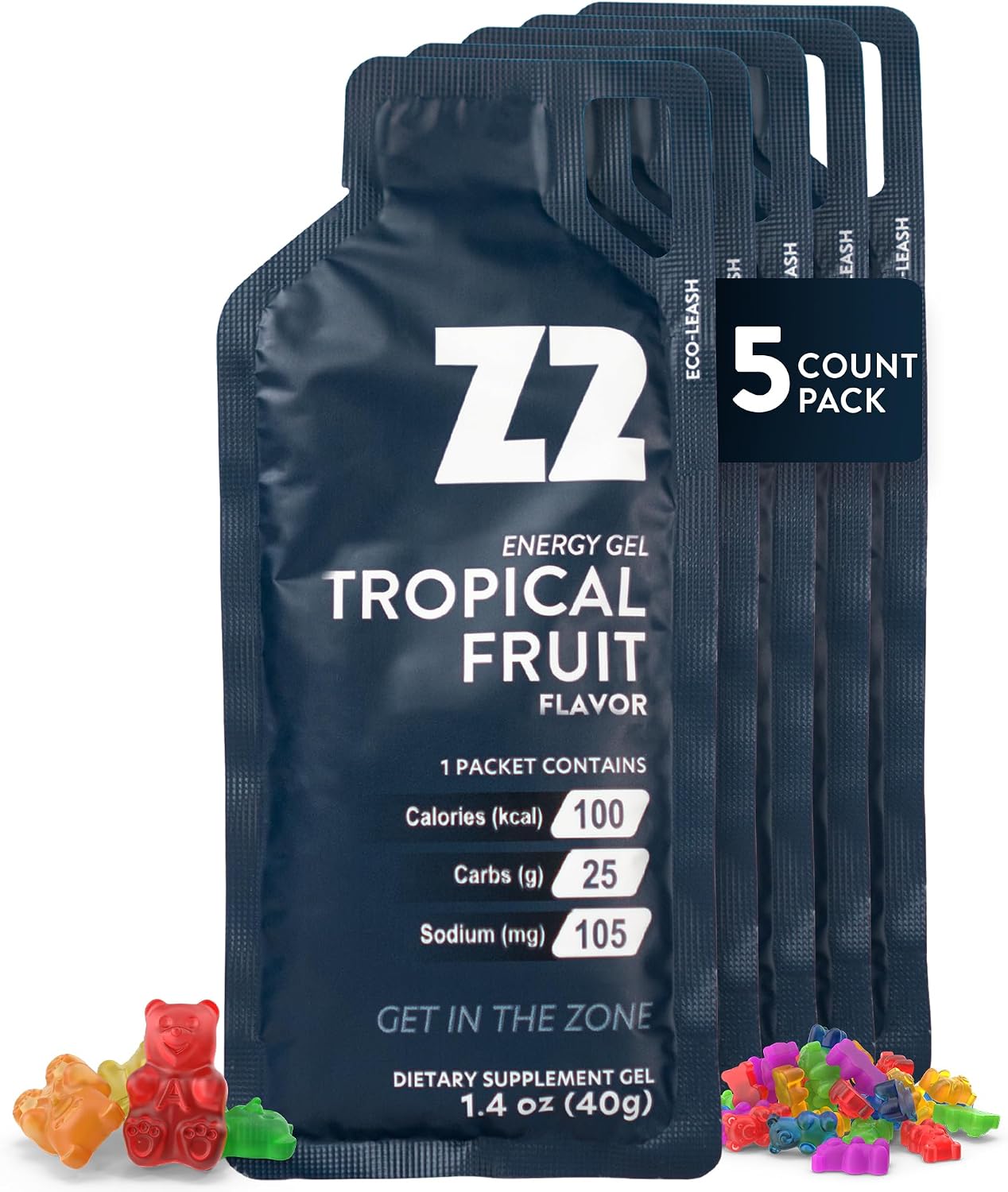 Tropical Fruit Energy Gel Performance - 25g Carb, 105mg Sodium, Electrolytes, Pre & During Workout, Boosts Endurance for Running, Cycling, Biking, and Sports - 5-Count Pack