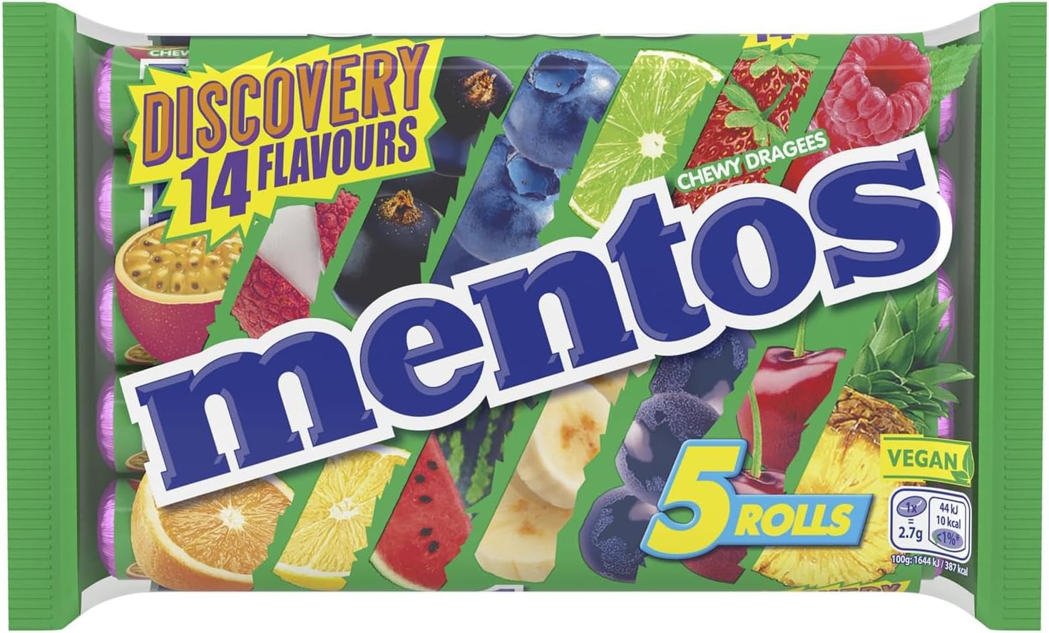 Mentos Discovery Soft Chews, Fruity, Chewy Sweets With 14 Unique Flavours, Suitable for Vegetarians - 5 Rolls