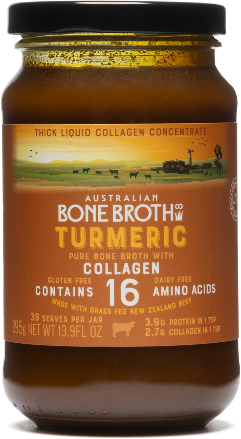 ABBCo Turmeric Beef Bone Broth Concentrate with Ginger, Black Pepper – Healthy Digestive Beverage Boosting Bone and Joint Health - Halal Collagen Protein Enriched