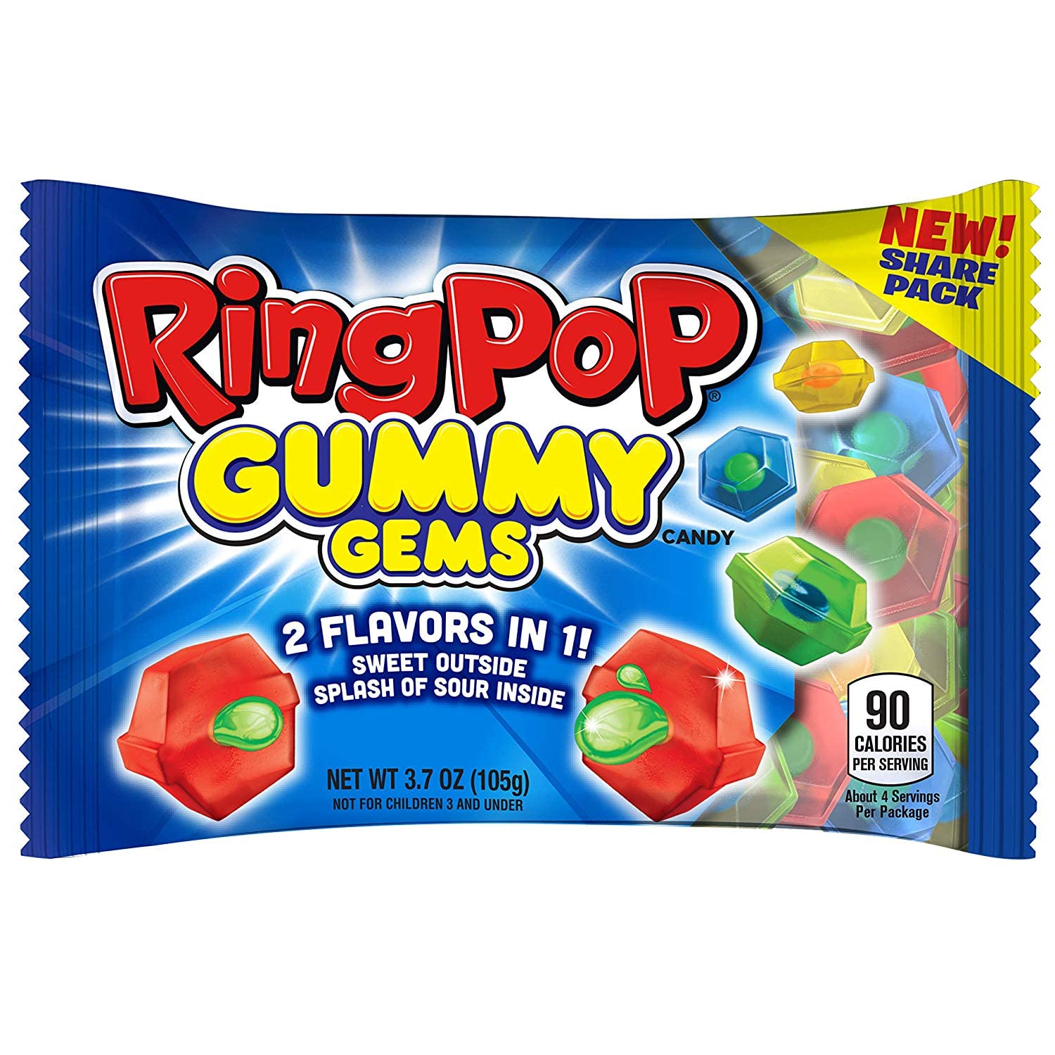 Ring Pop Gummies Gems - Individual 16 Pouches Assorted Sweet and Sour Gummy Candy Flavors (3.7 Oz Bag) - Fun Candy for Birthdays and Celebrations