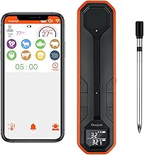 Wireless Meat Thermometer – Digital Cooking Thermometer with Wireless Probe – 500Ft Remote Range Food Thermometer – with iOS & Android Read App -Preprogrammed Temperatures for BBQ, Oven, Grill