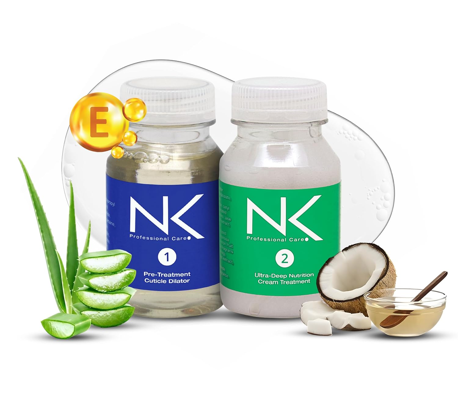NK Hair Straightening Treatment with Keratin - 2-Step Nourishing, Reconstructing and Smoothing Formula for All Hair Types, 60ml (4oz)
