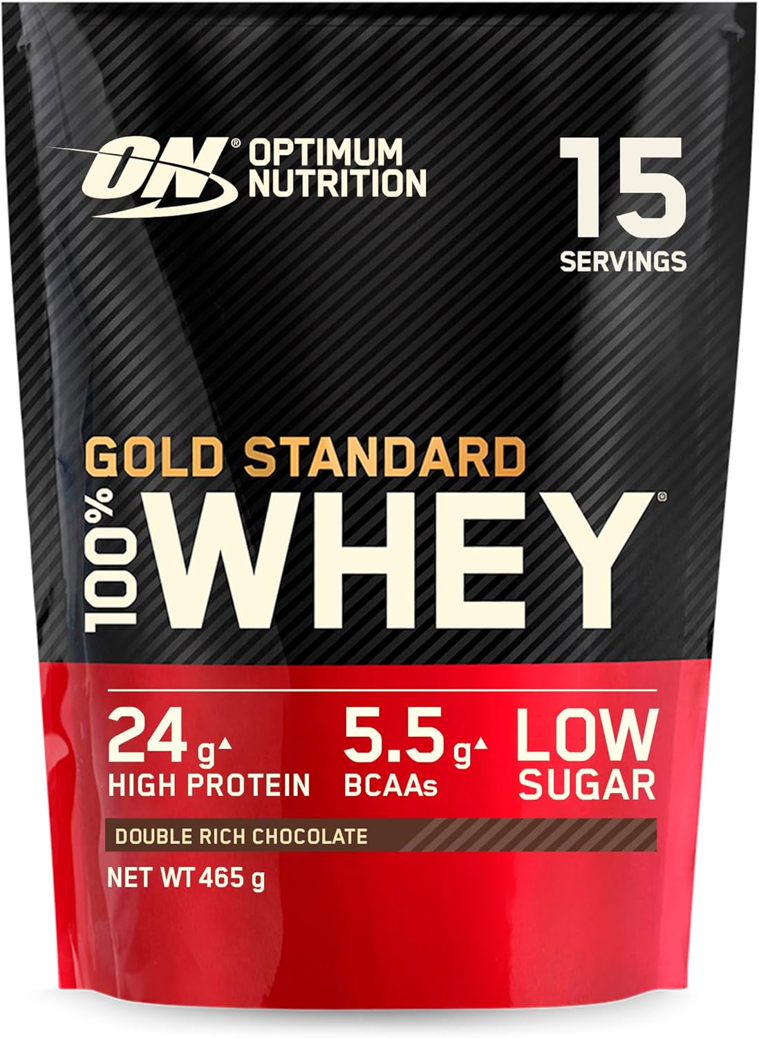 Optimum Nutrition Gold Standard 100% Whey Muscle Building and Recovery Protein Powder With Naturally Occurring Glutamine and BCAA Amino Acids, Double Rich Chocolate Flavour, 15 Servings, 465 g