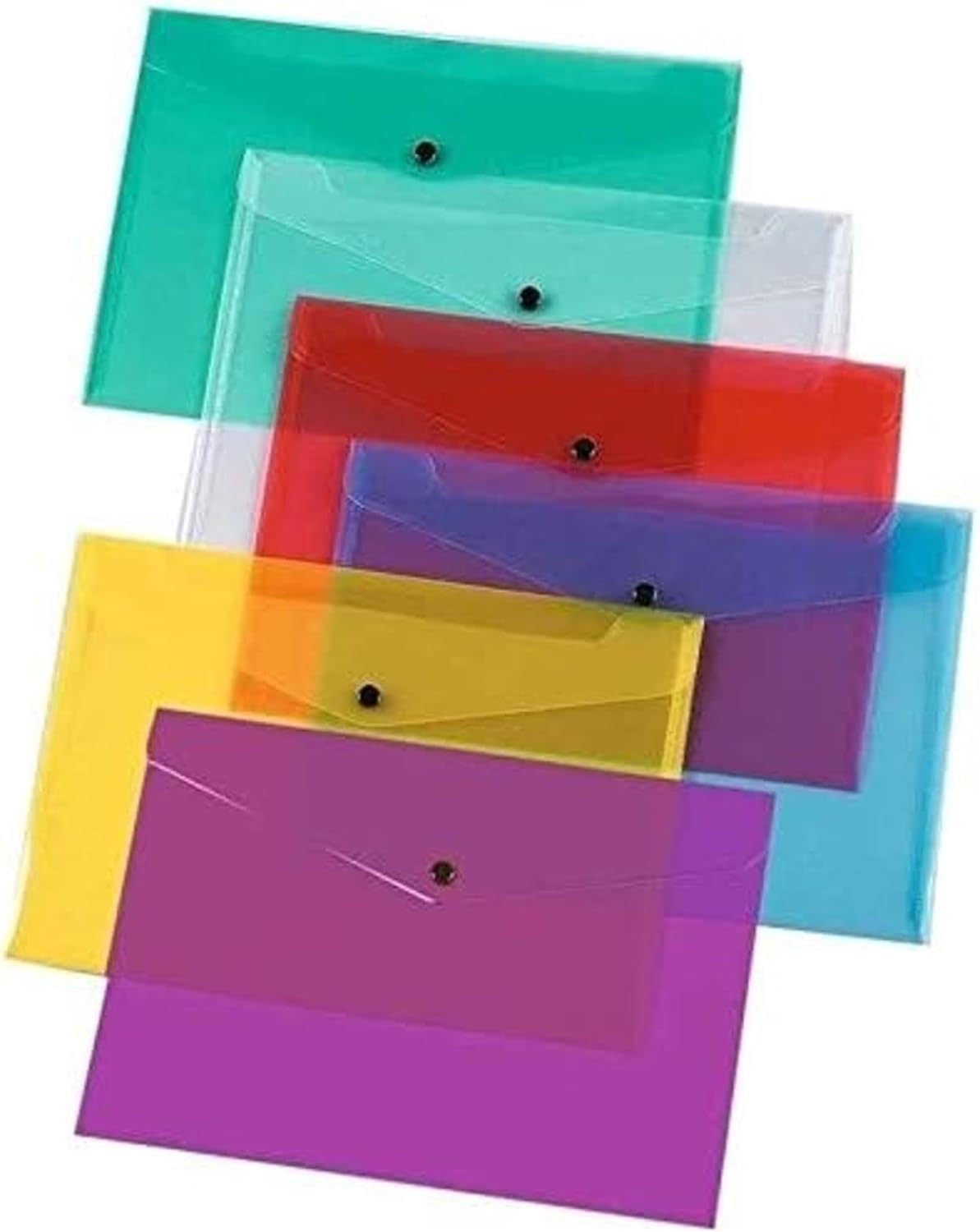 G4GADGET A5 Plastic Document Wallets with Popper - Pack of 5 | Assorted Colors | Waterproof, Durable & Transparent A5 File Folders for School, Office, Home & Travel
