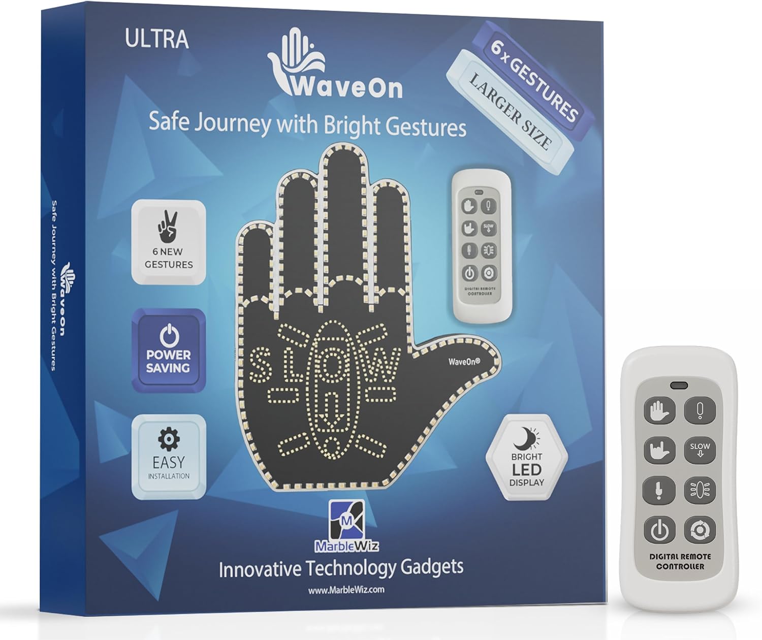 WaveOn Ultra 6 New Gestures Fun Finger Car Light with Remote | Glogesture Led Hand Sign for Car | Vehicle Electronics Gadget | Ideal Gifted Truck Accessories, Car Accessories for Men & Women