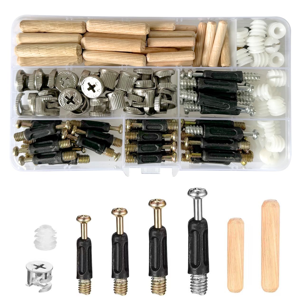 120 Pcs 3-in-1 Furniture Connector Hardware Fixings Kit, Cam Lock Fittings Include Cam Lock Screws, Dowel Bolts Nut & Pre Inserted Nuts, Fasteners Hardware Assortment for Cabinet Drawer