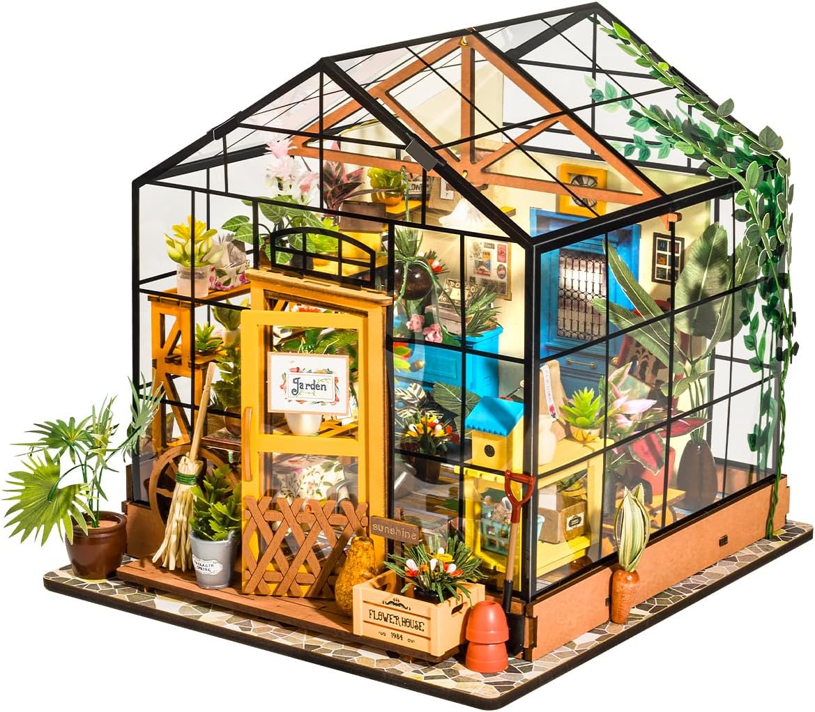Rowood Miniature House Kit, DIY Miniature Greenhouse Dollhouse Kits for Adults, Mayberry Street Miniatures, Wooden Crafts for Adults Teens Kids, Gifts on Birthday Christmas - Cathy's Flower House
