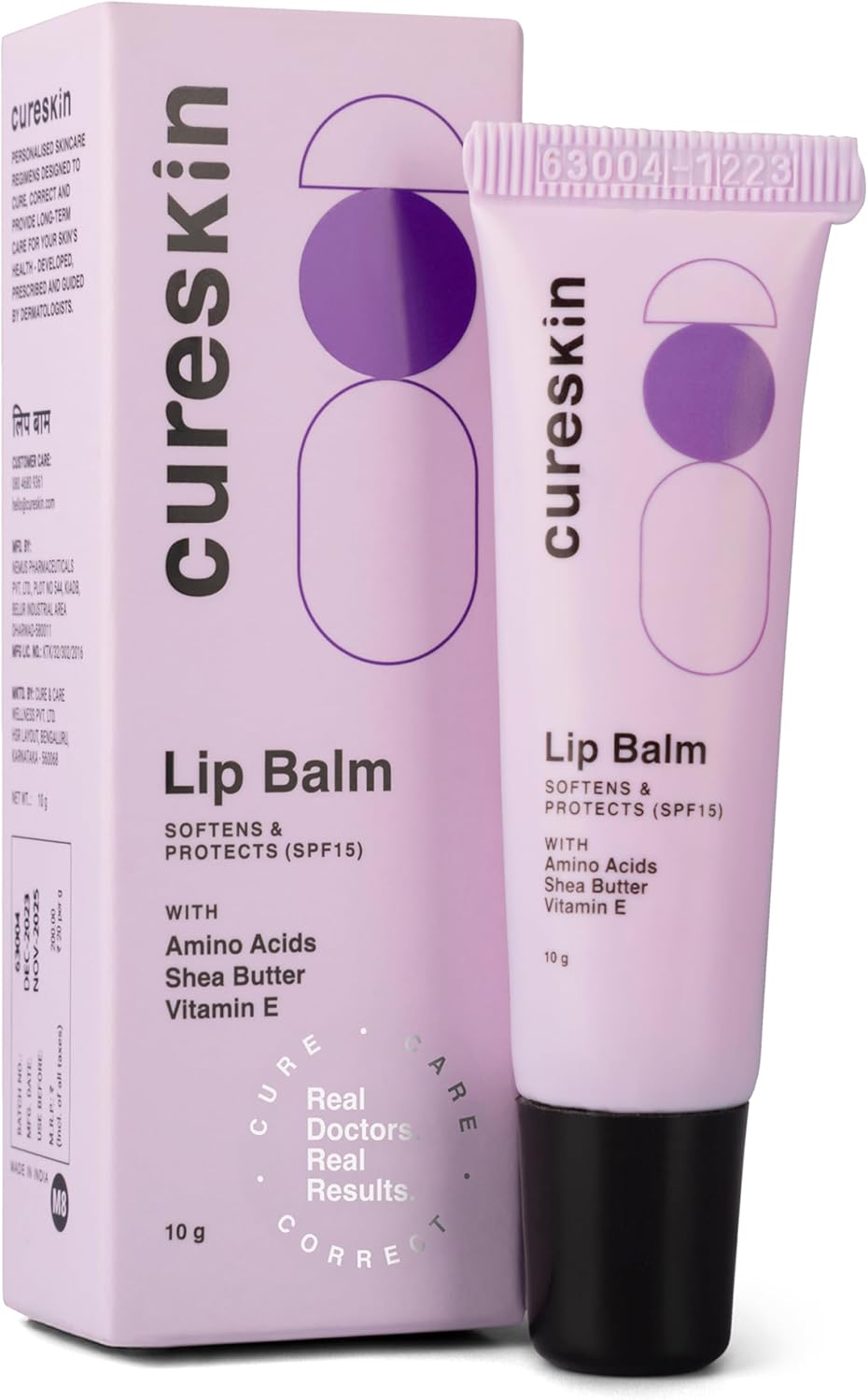 Cureskin Lip Balm with SPF 15, Amino Acids, Shea Butter and Vitamin E | Lip Care | SPF Lip Balm for Women and Men | Lip Lightening Balm for Dark Lips