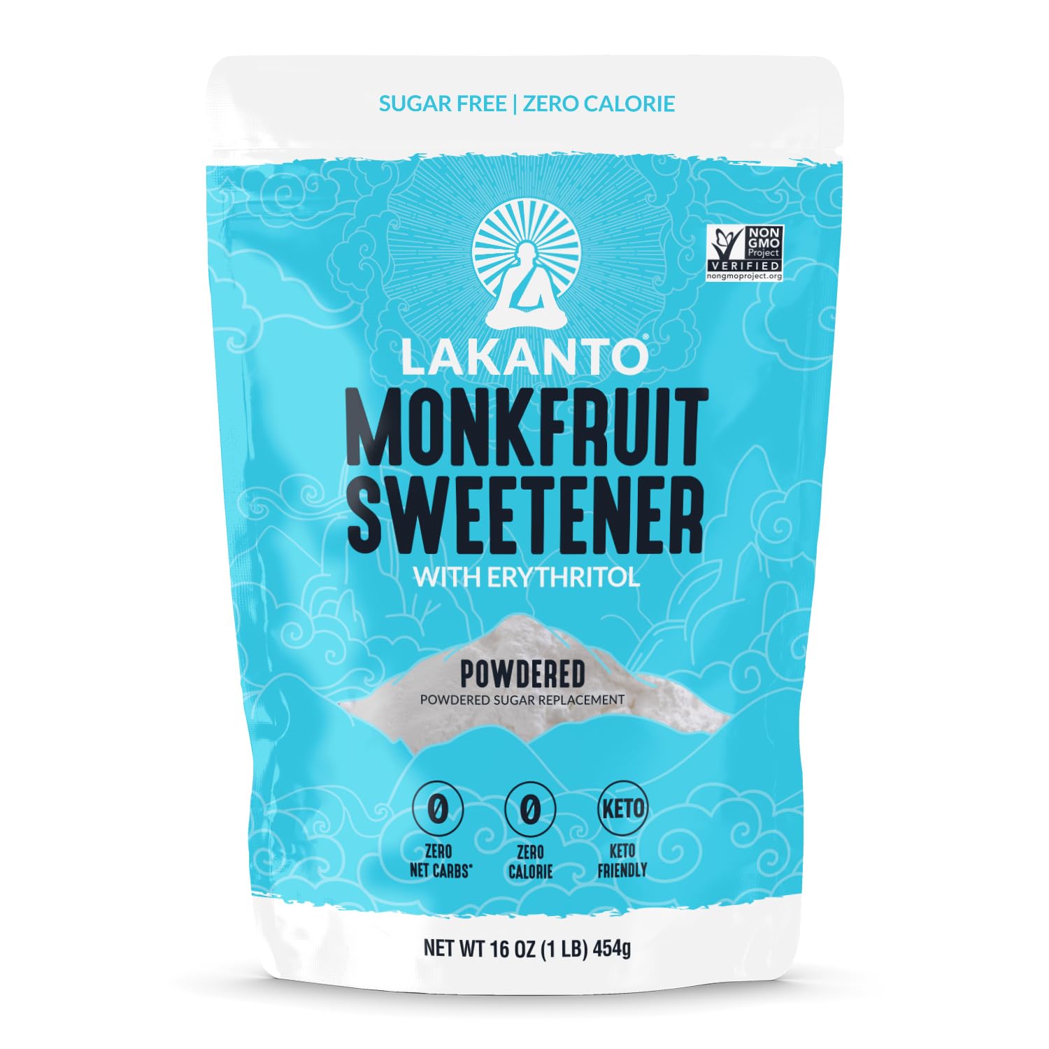 Lakanto Powdered Monk Fruit Sweetener with Erythritol - Powdered Sugar Substitute, Zero Calorie, Keto Diet Friendly, Zero Net Carbs, Baking, Extract, Sugar Replacement (Powdered - 1 lb)