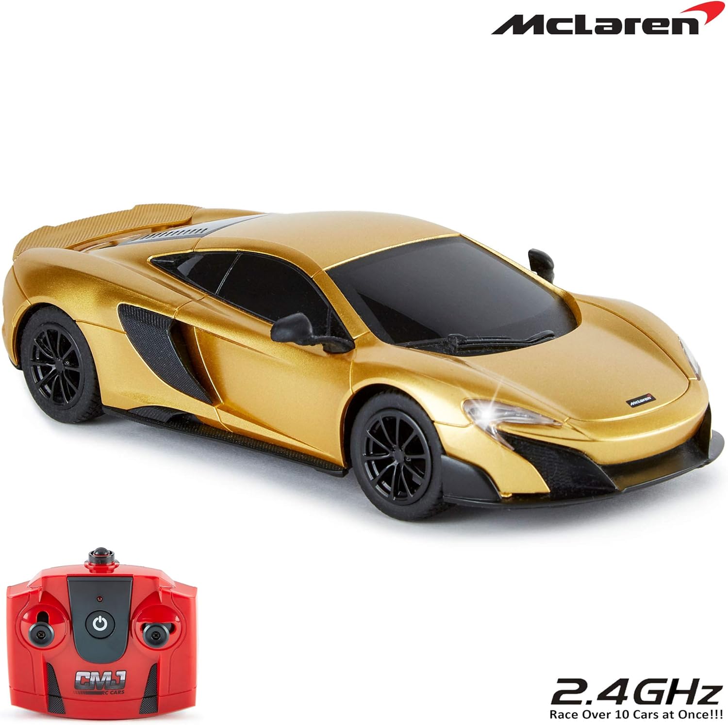 CMJ RC Cars™ McLaren 675LT Officially Licensed Remote Control Car 1:24 Scale Working Lights 2.4Ghz Gold Age 2+