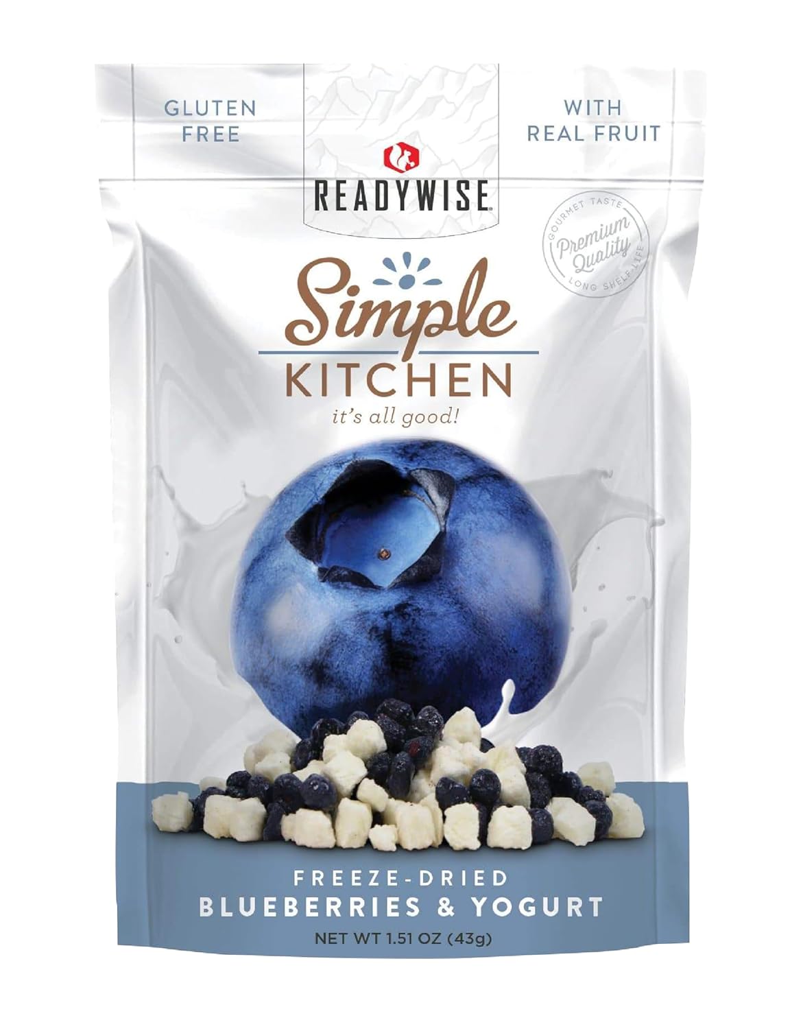 READYWISE - Simple Kitchen, Freeze-Dried Blueberries & Yogurt, Pack of 1 Vegetarian, Gluten Free, Snacks, Blueberries, Yogurt, Dried Fruit, Pre Workout, Healthy Snacks, Camping, Survival Food