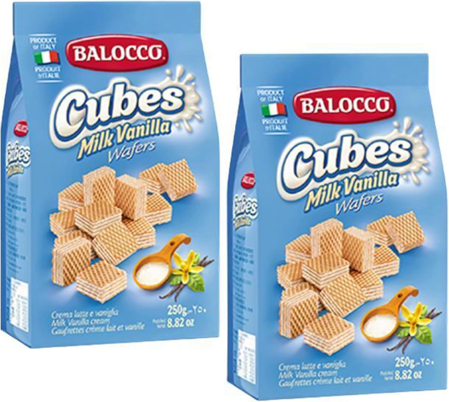 Balocco Wafers Late 250g Italian Shortbread Biscuits | Cocoa & Cream Biscuit for Breakfast | Chocolate Swirl Cookies | Suitable for Vegetarians, Palm Oil Free Snack (WAFERS LATTE 250G, 2 Pack)