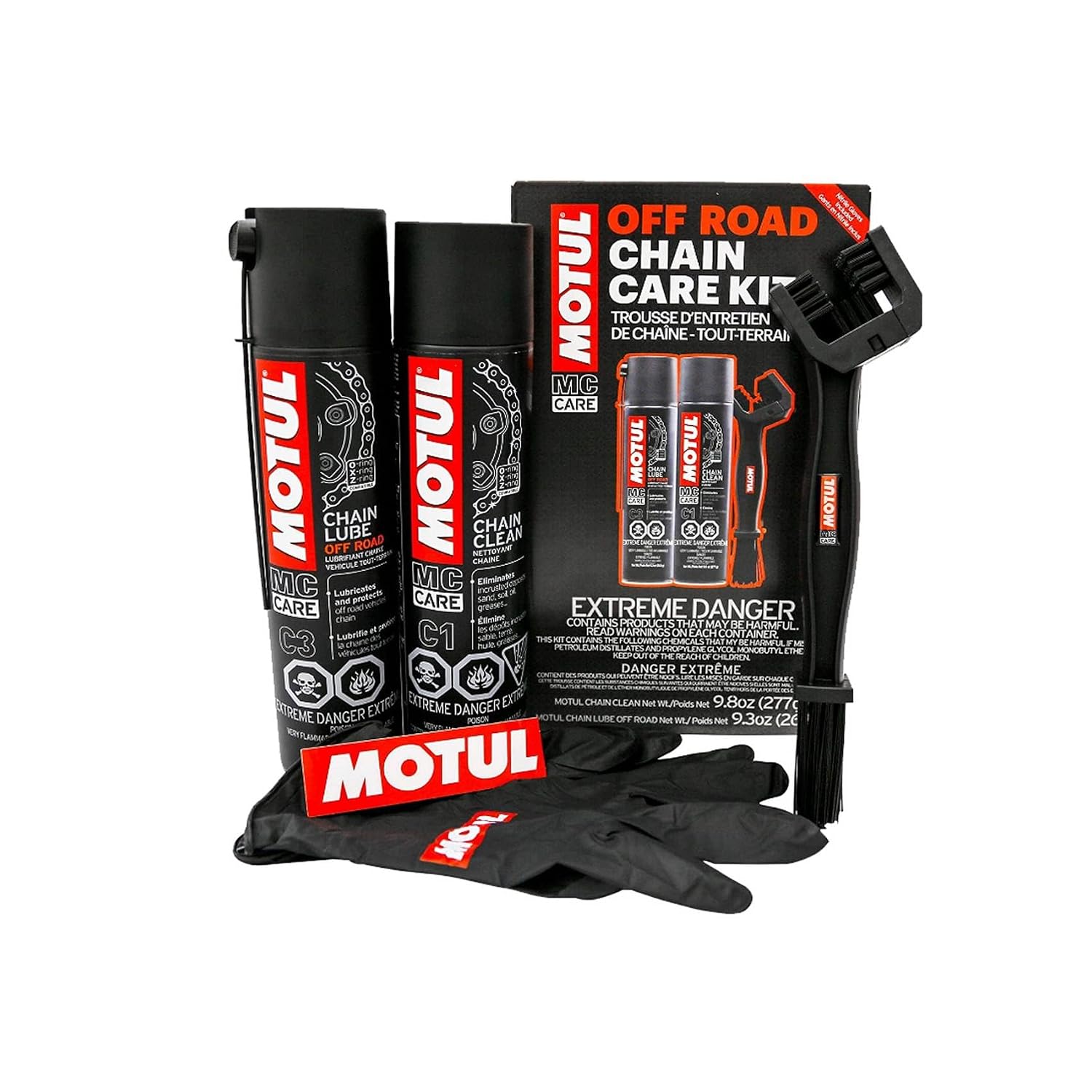 Motul Chain Care Kit Off Road - Complete Motorcycle Chain Maintenance System W/Chain Cleaner (C1) & Chain Lube (C3) MC Care System (109788)