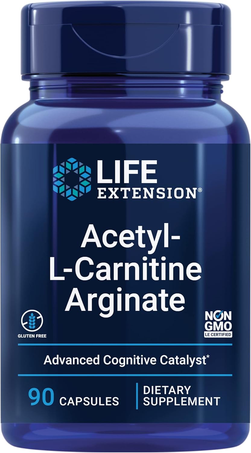Life Extension Acetyl-L-Carnitine Arginate, Advanced Brain & Nerve Health, Cellular Energy Support, Gluten-Free, Non-GMO, 90 Capsules