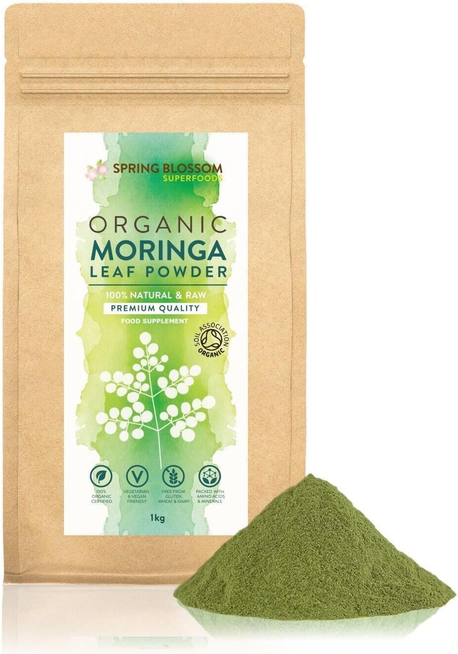 1KG Moringa Superleaf Powder Oleifera 100% Organic Raw Premium Quality Non-GMO Healthy Vegan Superfood Food Supplement Rich in Protein, Amino Acids, Antioxidants, Dietary Fibre, Vitamins & Minerals