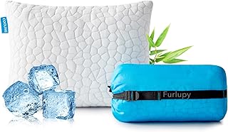 Cooling Shredded Gel Memory Foam Pillow for Travel & Camping- Adjustable for Contoured Support - Small Portable Pillow Ideal for Office Nap, Camping, Travel, Car, Airplane,Backpacking