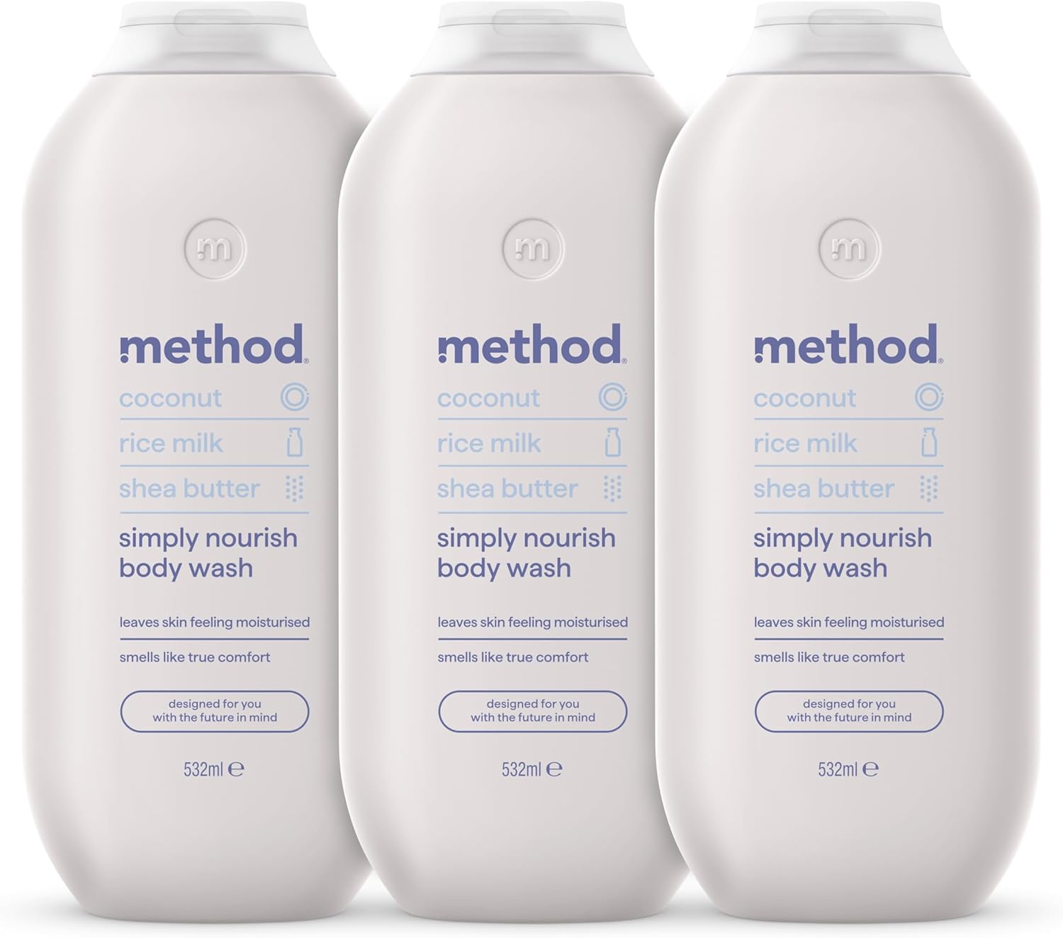 Method Body Wash, Simply Nourish, Shower Gel, Coconut, Rice Milk And Shea Butter Scent, Pack of 3, 3 X 532ml