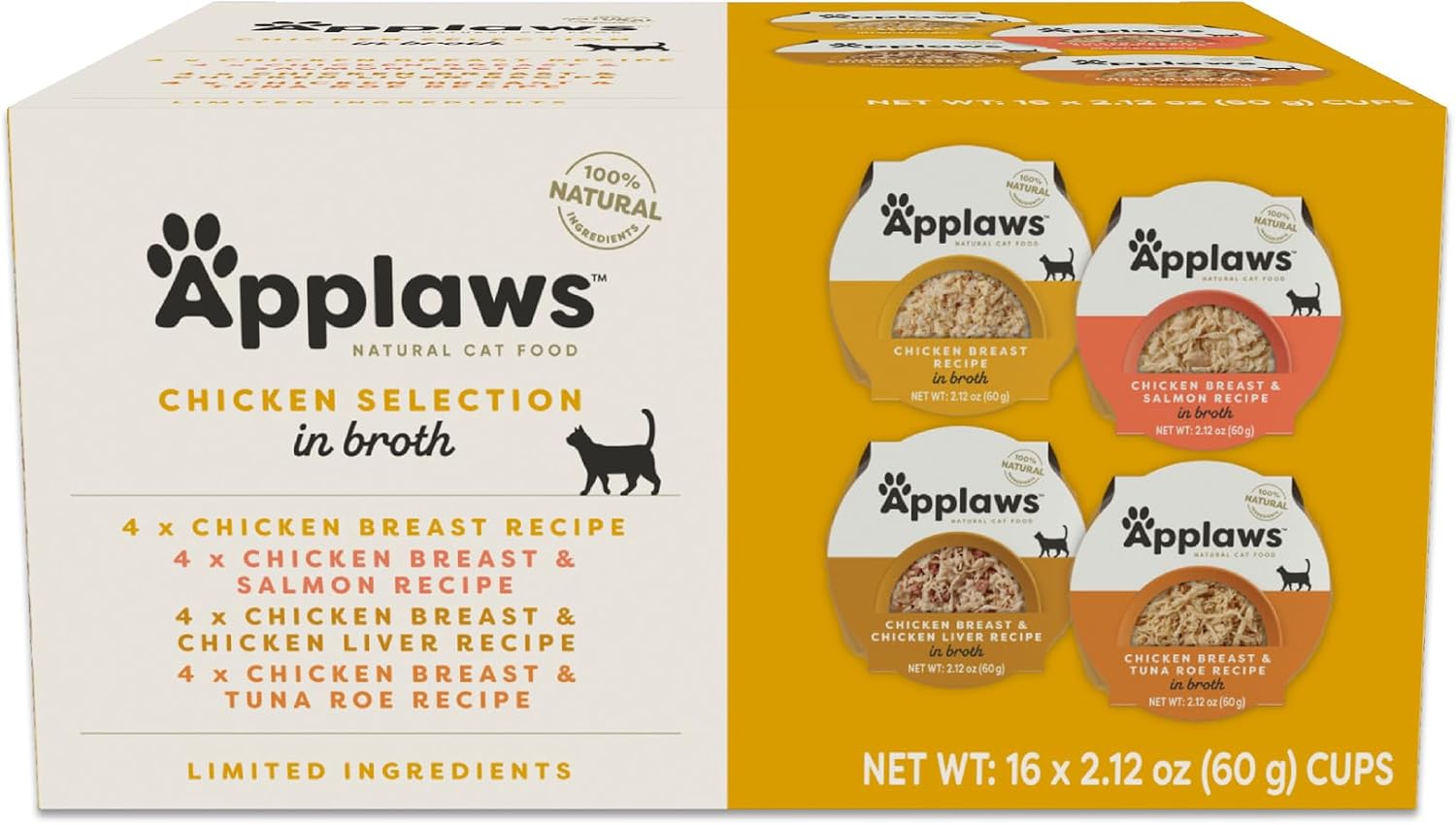 Applaws Chicken in Broth 4-Flavor Variety Wet Cat Food 16-Pack 2.12 oz Cups