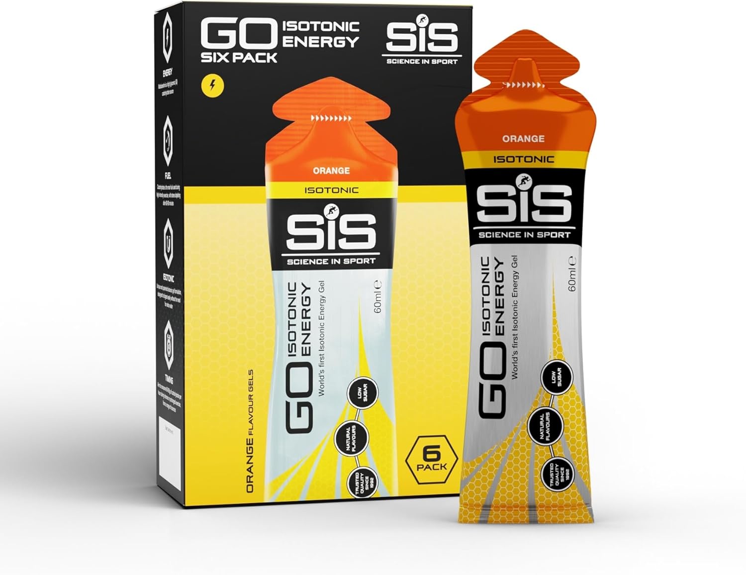 Science In Sport GO Isotonic Energy Gels, Running Gels with 22 g Carbohydrates, Low Sugar, Orange Flavour, 60 ml Per Serving (6 Pack)