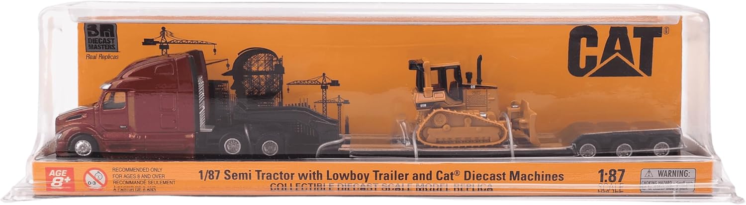 Diecast Masters 1/87 Peterbilt 579 UltraLoft Tandem Tractor with Lowboy Trailer & Caterpillar D5M Dozer 84419