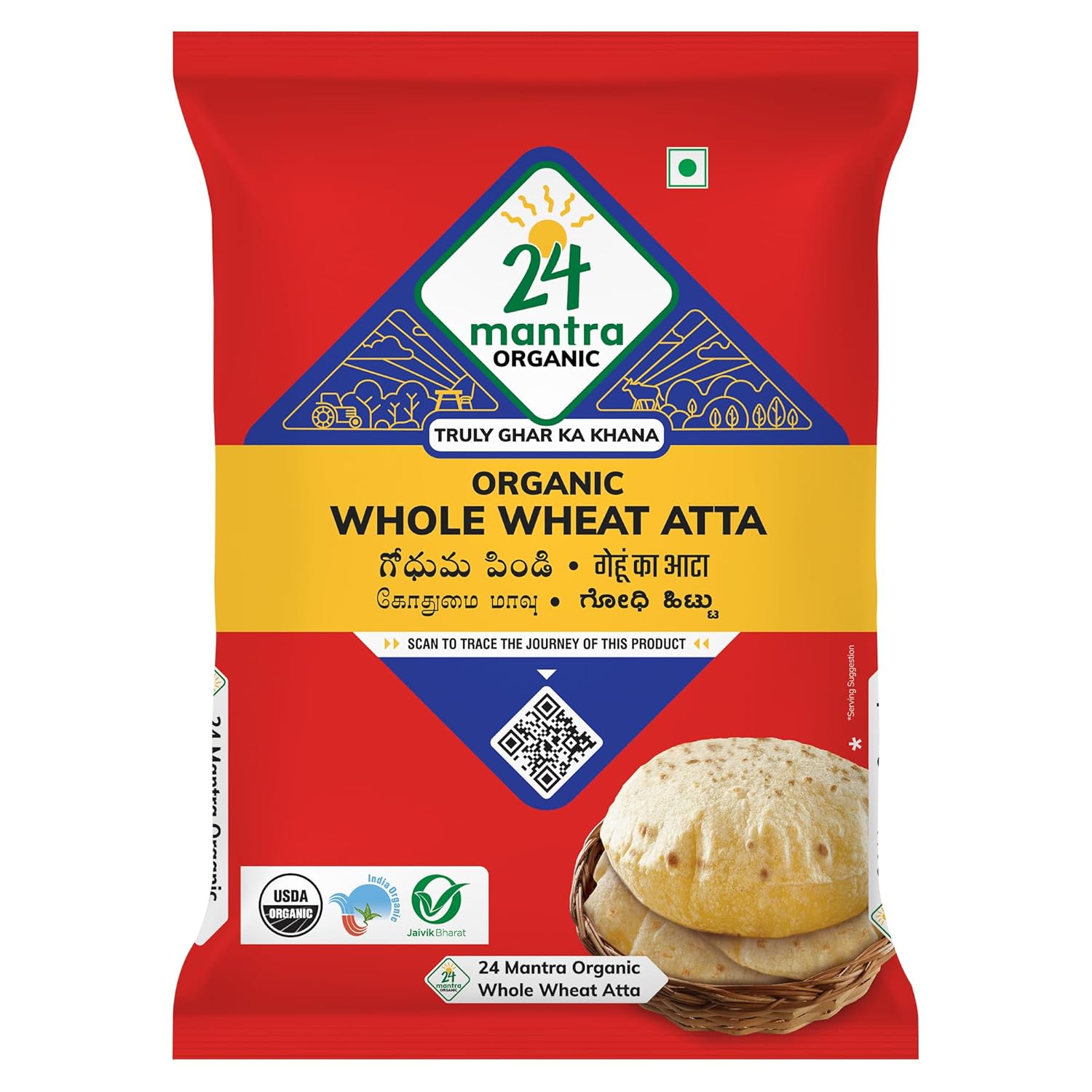 24 Mantra Organic Whole Wheat Atta 1 kg / 2.2lb
