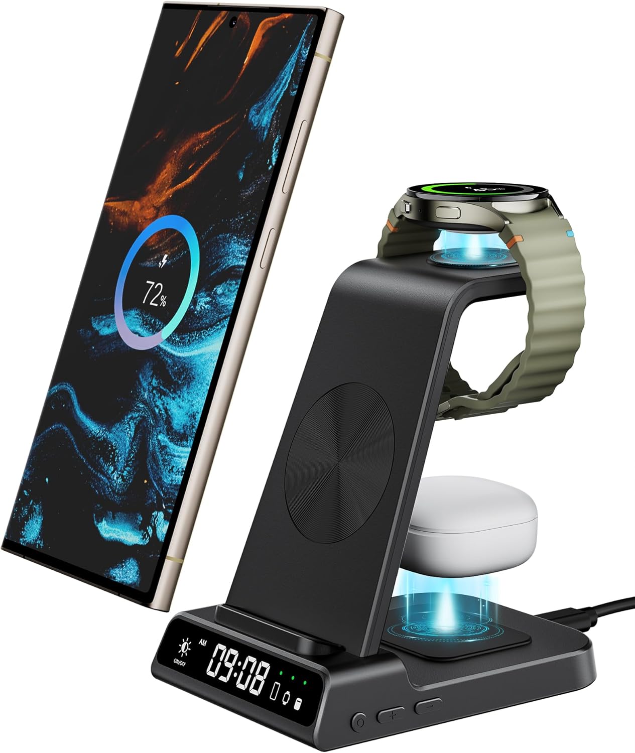 Wireless Charger for Samsung Devices, 4 in 1 Wireless Charging Station for Galaxy S24 Ultra/Z Fold6/Z Flip6/S23 Ultra, Charging Station for Galaxy Watch 7/Ultra/6/6 Classic/5 Pro/5/4, Galaxy Buds2 Pro