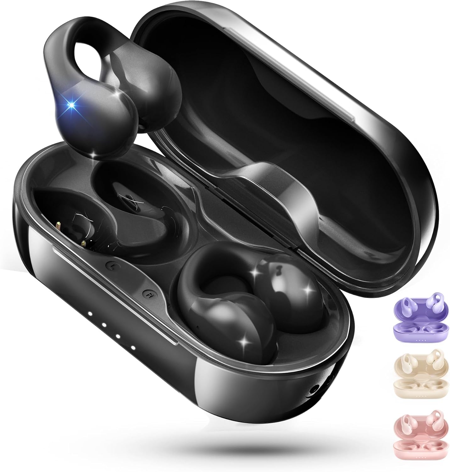 King Lucky i21 Open Ear Clip On Earbuds Wireless Bluetooth Ear Clip Headphones with Mic, Noise Cancelling, Waterproof IPX4, for Small Ears, Perfect for Running, Sports, and Glasses Wearers (Black)