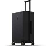 LEVEL8 Checked Luggage 24 inch, Large Suitcase with Wheels, Lightweight Luminous Textured Tsa Approved Medium Hardside Large Luggage with 8 Spinner Wheels, 24-Inch Checked-In, Black