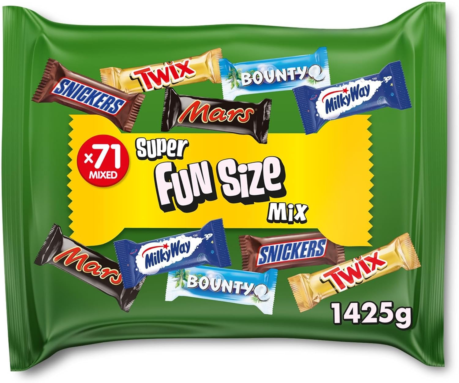 Mixed Bulk Chocolate Bag 1.4kg, 71 Fun Size Chocolate Bars, Mars, Twix, MilkyWay, Snickers & Bounty, Ideal for Gift, Hampers, Snacks, Party Bags