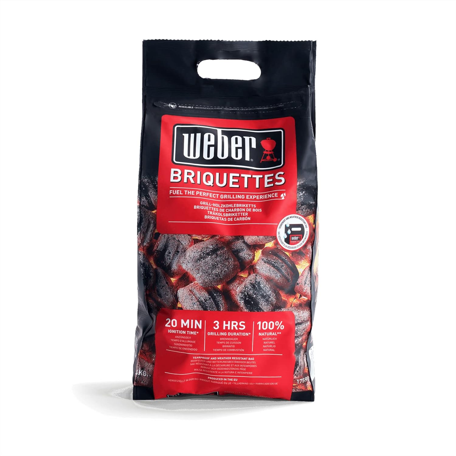 Weber Grill Briquettes (4kg bag), for long and consistent heat, ideal for longer grilling of grill food, 100% natural wood, EU product, sustainably sourced, FSC certified (17590)