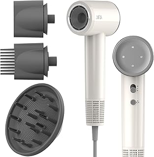 AINA Hair Dryer, Blow Dryer with Diffuser Brush Comb for Women - BLDC Hair Dryer - Brushless Motor, 110,000 RPM Lightweight, Ionic Travel, 3 Magnetic Attachments 110V/ALCI(White)