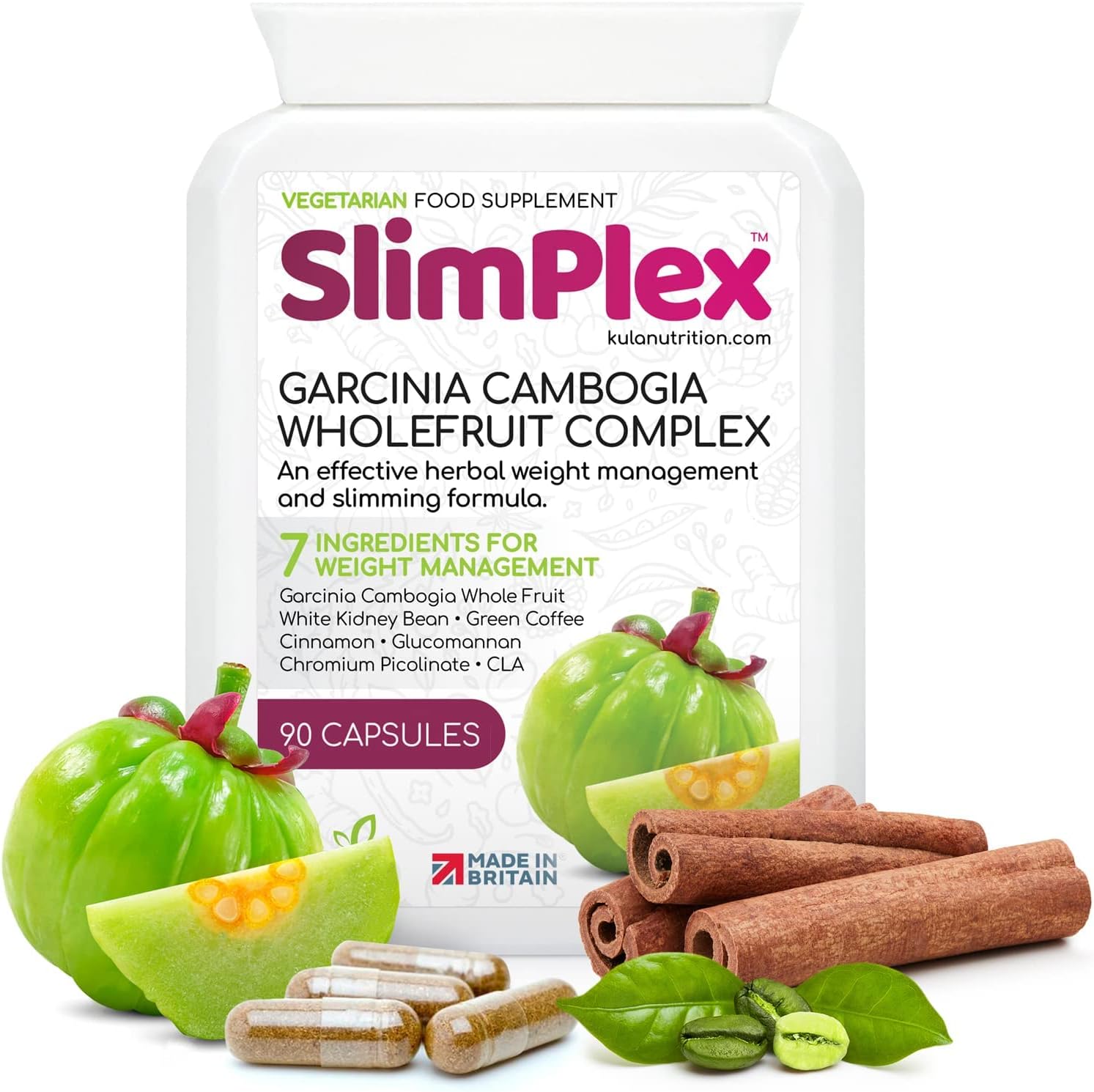 SlimPlex Garcinia Cambogia - Whole Fruit Complex - Weight Management - Tablets Plus Glucomannan, Green Coffee Extract, White Kidney Bean, CLA and Chromium Picolinate - 90 Capsules