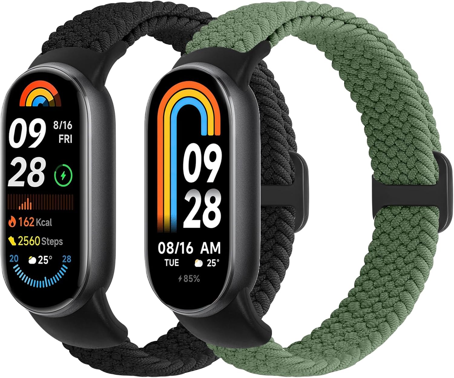 Braided Bands Compatible with Xiaomi Smart Band 9 Straps/Xiaomi Smart Band 8 Straps for Women Men, Elastic Adjustable Solo Loop Nylon Woven Replacement Wristbands for Xiaomi Mi Band 9/8