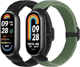 Braided Bands Compatible with Xiaomi Smart Band 9 Straps/Xiaomi Smart Band 8 Straps for Women Men, Elastic Adjustable Solo Loop Nylon Woven Replacement Wristbands for Xiaomi Mi Band 9/8