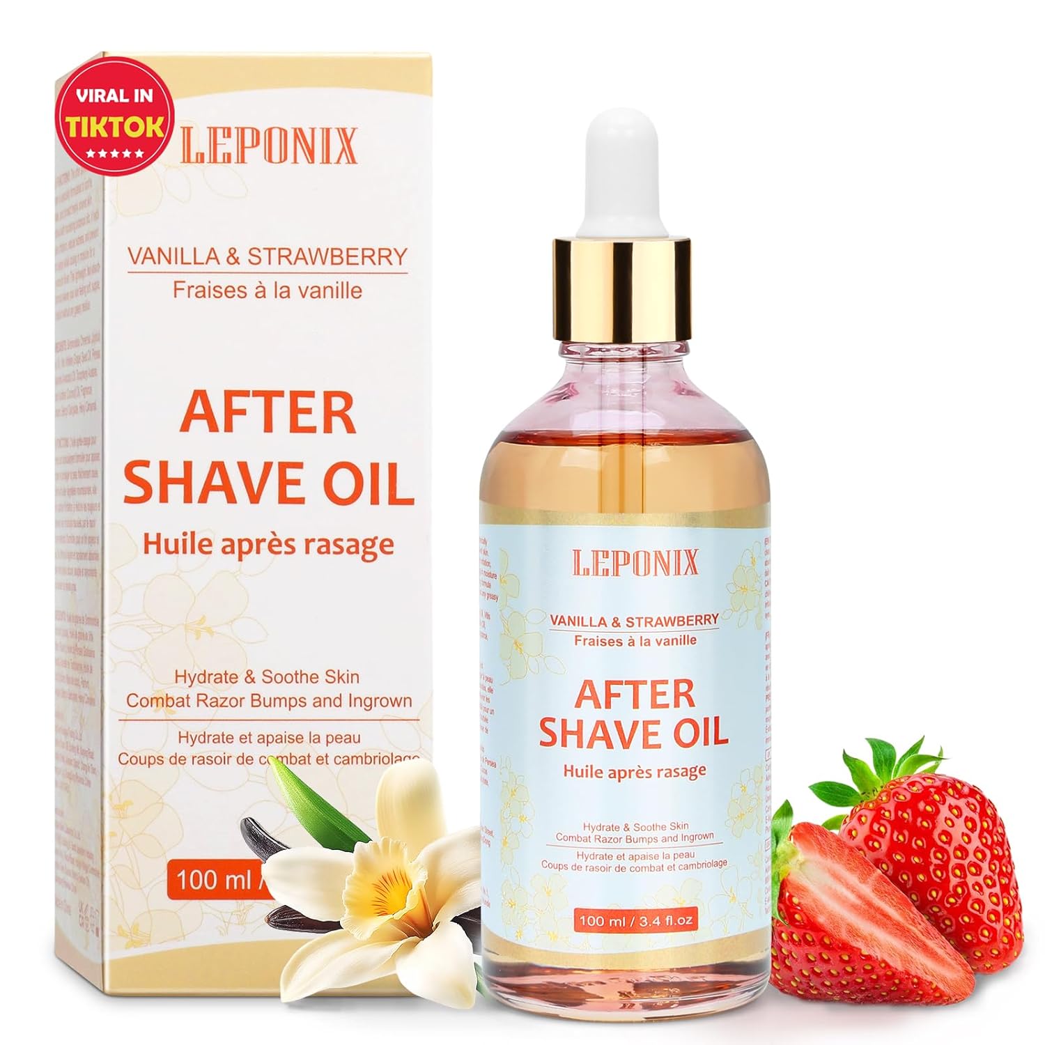 LEPONIX After Shave Oil for Women - 2025's Strawberry Vanilla Revolution (Not Grandma's Shave Oil) - Post Shave Treatment Prevents Ingrown Hairs & Razor Burn - Razor Bumps Treatment for Women - 100ml