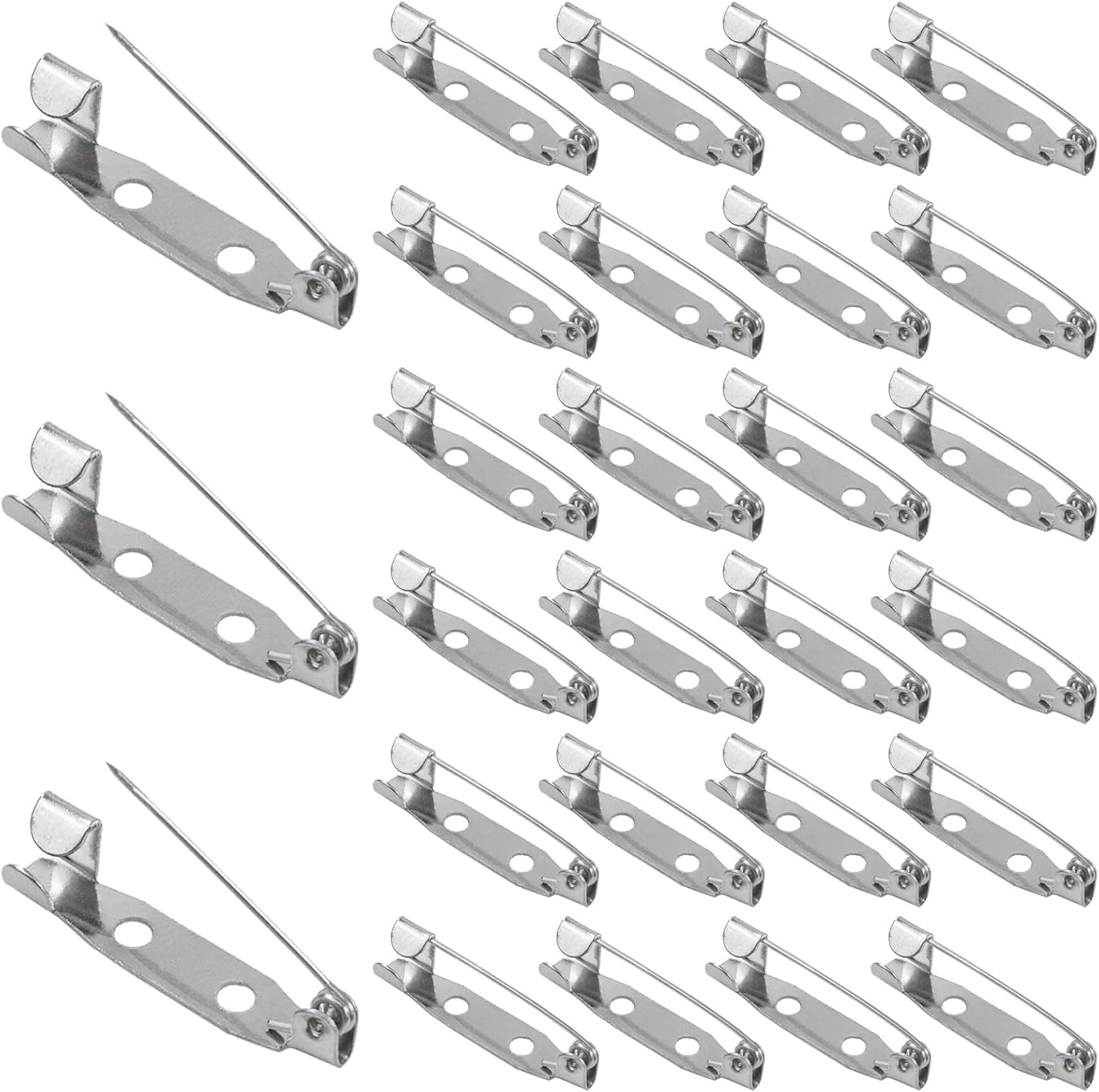 100pcs Silver Bar Pins,Brooch Pin,LockingPins Back Bar Pin with Holes Brooch Pins Clasp,25mm Secure backclasp with Back BarFastener for Jewelry Corsages Badges Making DIY Crafts,Stationary,Sewing