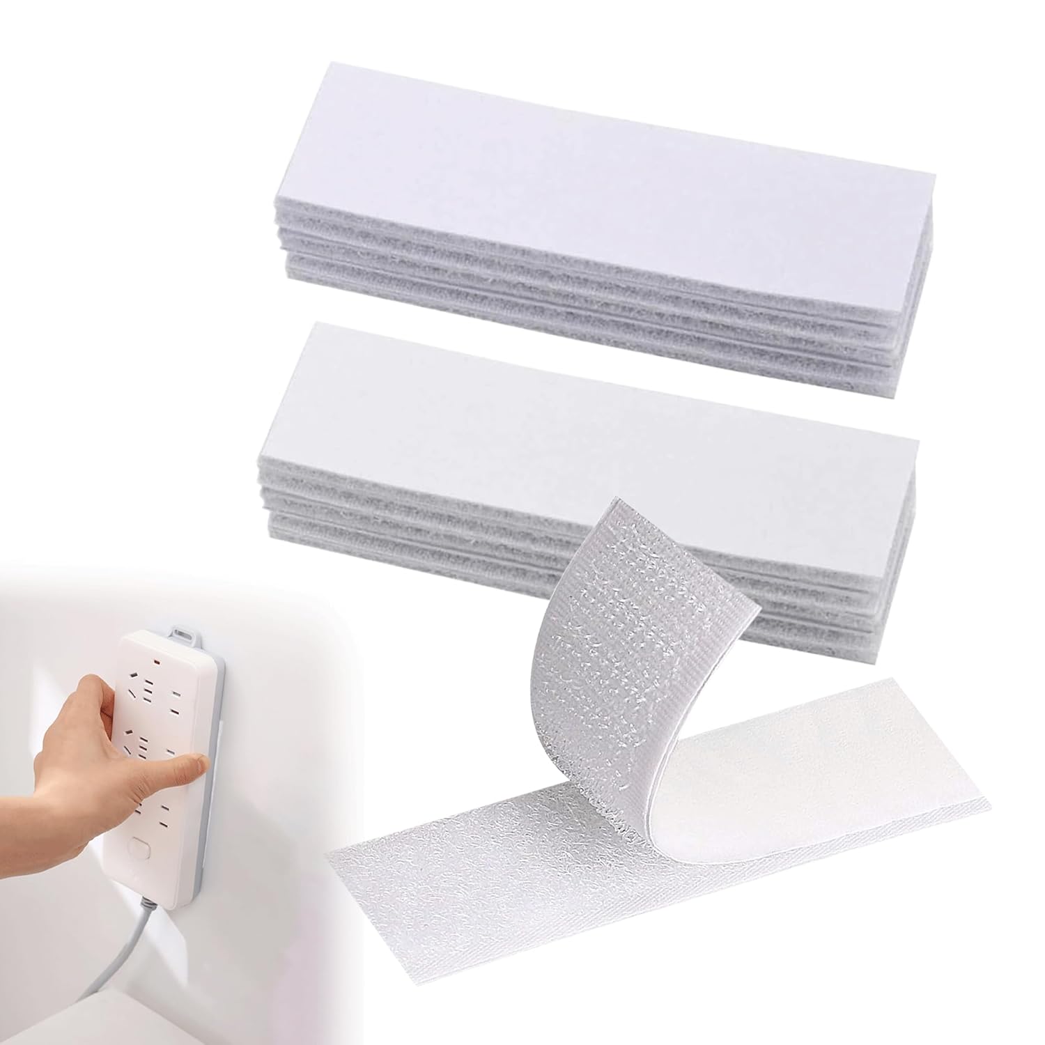 IRYNA 20Pcs Double Sided Sticky Pads Heavy Duty White Hook and Loop Strip Tape Self Adhesive Sticky Back Fastening Tape for Walls Floor Plastics Glasses Metals(3x10cm)