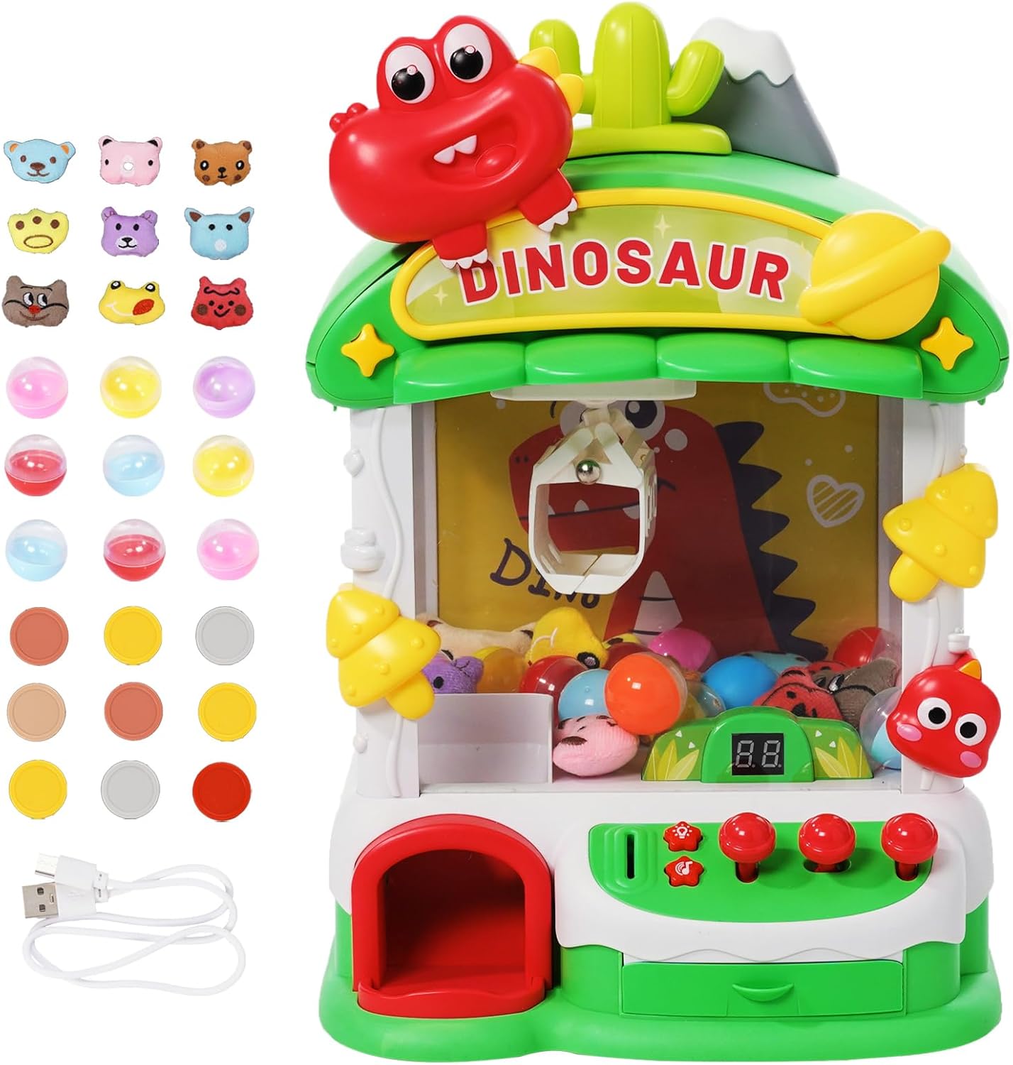 Mini Claw Machine,Arcade Game,Arcade Machine for Kids Timeable with Music,Sweet Dispenser Machine,Candy/Vending Machine Toys ,Egg Twist Toy,Gifts for Girls Boys 3 4 5 6 Years Old,Green