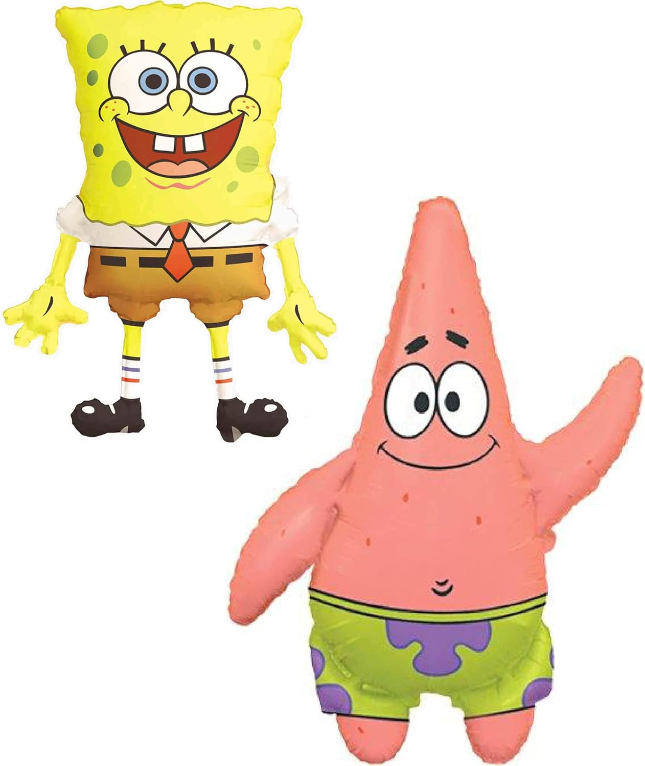 Toyland® Pack Of 2 - Spongebob Squarepants and Patrick Star Foil Balloons - 1 x 29 Inch Spongebob & 1 x 36 Inch Patrick Shaped Character Foil Balloons